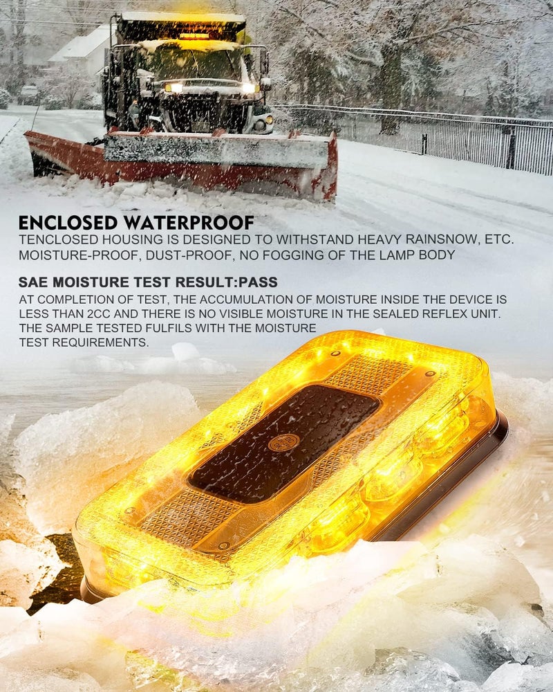 LUMENIX 12" Rooftop Strobe Beacon Light 72 LED Magnetic Emergency Flashing Warning Caution Mini Lights Bar for Construction Vehicles Snowplow Tow Work Trucks Postal Mail Cars Patent Design - Amber - Image 3